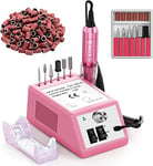 Alle's Ponceuse pour Ongles Professionnel, Lime a Ongle Electrique, 20000 RPM Kit de Manucure et Pédicure Professionnel avec Vitesse et Direction Réglables, avec 100 Bandes de Ponçage, Rose