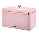 Tower T826130PNK Cavaletto Bread Bin with Removable Lid, Large Capacity, Durable Steel Body, Marshmallow Pink and Rose Gold