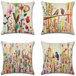 Housses de coussin 45 x 45 cm, lot de 4 housses de coussin en lin, décorations fleur oiseau de vie pour canapé, jardin extérieur, lit, canapé,