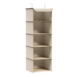 SONGMICS Étagère Suspendue, Organisateur, Penderie, Pliable, Gain de Place, Rangement Placard, avec Crochets en Métal, Renfort en Bambou, Motif Lin, Beige Sable RCH005Y01