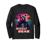 Rizzly Bear Synthwave Retrowave Aesthetic 80s Vibes Long Sleeve T-Shirt