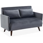 Canapé convertible velours 2 places scandinave - Panam - pieds bois. banquette. dossier inclinable Velours Gris foncé