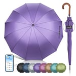 ZOMAKE Parapluie Canne 12 Côtes,XXL Grand Parapluie de Golf Automatique,55 Pouces Ombrelle Manche Bois Homme Femme,Umbrella Solide Anti Tempete pour 2 Personnes(Violet)