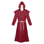 Halloween kostym medeltida munk dräkt munk dräkt trollkarl kostym präst cosplay kostym sjal cos komplett set red L