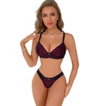 Dam 2-delad spets bygel BH Trosa Sexiga Push Up Underkläder Set för kvinnor Wine Red 85B