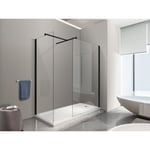 Paroi De Douche Angulaire type walk-in 8MM Avec Verre Transparent Cadre Noir Mat 70X100 - Nala