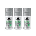 Adidas Homme 6-En-1 Roll-On Deodorant Antitranspirant 50ml 3, 6 Pack