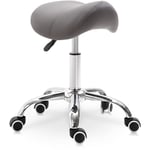 Homcom - Tabouret de massage tabouret selle ergonomique pivotant 360° hauteur réglable revêtement synthétique gris chromé