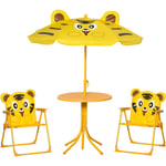 Ensemble salon de jardin enfant 4 pcs design tigre - table ronde + 2 chaises pliables + parasol - métal époxy oxford jaune