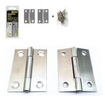 Lot de 2 Charnières de Porte 5 x 3,6 cm en Acier inoxydable + 8 vis. Charnière plate en inox pour Portes, Fenêtre, Meuble, Placard, Armoire. Coloris Argent. Quincaillerie pour Bricolage.