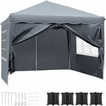 Tonnelle jardin pliable 3 x 3 m,imperméable,stable,résistante à l'hiver,tente jardin pliable,tente fête pop-up,tente tonnelle pliante avec 4 parois