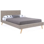 Idmarket - Lit double scandinave oslo avec tête de lit et sommier 140 x 190 cm tissu beige effet lin