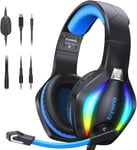 PG1 Casque Gaming pour PS4/PS5/PC/Xbox/Nintendo Switch, Casque Gamer avec Son Microphone Stéréo AI, Casque PS5 avec Prise Jack 3,5 mm et lumière RVB, Noir/Bleu