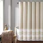 Lush Decor Nantucket Yarn Dyed Cotton Tassel Fringe Shower Curtain, 72" x 72", Taupe, 72" W x 72" L (Pack of 1)