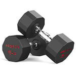 PROIRON Rubber Dumbbells Odorless, Steel Weights Set Men Women Home Gym 3kg 5kg 8kg 10kg 12kg 14kg 16kg 20kg 24kg Fitness Training Exercise Body Strength Lifting Equipment (Pair or Single)