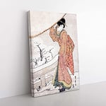 Big Box Art Woman in a Snow Storm by Utagawa Toyohiro Painting Canvas Wall Art Print Ready to Hang Picture, 76 x 50 cm (30 x 20 Inch), White, Beige, Grey, Brown, Black