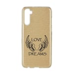 Coque Galaxy S21 paillettes dore love dreams ailes noir