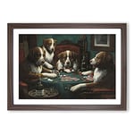 Big Box Art Dogs Playing Poker by Cassius Marcellus Coolidge Framed Wall Art Picture Print Ready to Hang, Walnut A2 (62 x 45 cm)