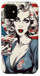 Coque pour iPhone 11 Retro Patriotic Pin-up Vintage USA Flag American Beauty Girl