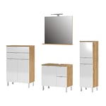 Germania GW-Mauresa 8340-552 Ensemble de Salle de Bain 4 pièces Comprenant Un Meuble de lavabo, Un Miroir, Une Commode et Une Armoire Motif chêne et Blanc