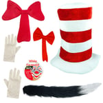 Cat In The Hat Fancy Dress Costume Dr Seuss World Book Day Hat Gloves Face Paint