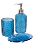 3 piece Bathroom Set, Blue, soap dish, beaker, hand soap wash dispenser, Glass