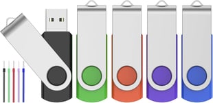 Lot de 5 Clé USB 2.0 8 Go Mémoire Sticks - Cle USB 8Go Lecteur Flash USB Rotatif PenDrive avec Cordes - Clef USB 2.0 Multicolore Mémoire Stick Stockage de Données