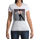 T-Shirt Femme Col V Michael Jackson Danse 1989 Chanteur Pop Star Celebrite