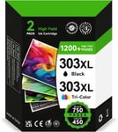 Cartouche 303 XL,Encre 303 Remplacement pour Cartouche HP 303 XL Noir et Couleur,303 XL Pack de 2 Cartouches pour Envy Photo 7134 7830 6232 6230 7130 6220 6234 7100 7155 7800 7834 7855 7864(Q593)