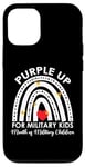 Coque pour iPhone 15 Pro Purple Up Cœur militaire pour enfant Motif arc-en-ciel