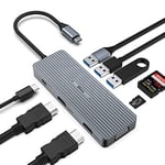 Hub USB C Station d'accuei, 9 en 1 Triple Monitor USB C Adapter avec 4K HDMI*2, VGA, USB 3.0, USB 2.0 * 2, 100W PD, Slots SD/TF pour Thunderbolt 3/ Windows/MacBook Pro/Air