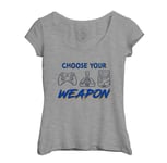 T-Shirt Femme Col Echancré Choose Your Weapon Jeux Vidéo Retro Gaming Arcade