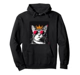 Comedic Cat King with Crown for a Royal Look with Sunglasses Pullover Hoodie