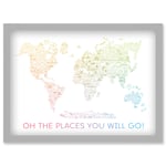 World Travel Landmark Line Map Oh The Places You Will Go! Rainbow White Artwork Framed Wall Art Print A4