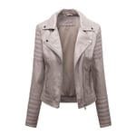 Veste Cuir Uni Moto Pour Femme Bomber Col Montant Similicuir Fit Grande Vêtements Xh459