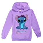 Barn Pojkar Flickor Stitch Print Långärmad Luvtröja Pullover Toppar Casual Huvtröja Fans Present Purple 11-12 Years