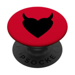 Cornes de diable en forme de cœur noir PopSockets PopGrip Adhésif