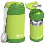 Jarlson® conteneur isotherme enfants YUMMY | Réchauffeur d'aliments/aliments pour bébés en acier inoxydable | Mug à céréales pour aller avec une cuillère | pot de yaourt (450 ml, Vert)