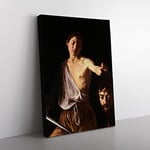 Michelangelo Caravaggio David With The Head Of Goliath Classic Painting Canvas Wall Art Print Ready to Hang, Framed Picture for Living Room Bedroom Home Office Décor, 76x50 cm (30x20 Inch)