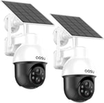 3K Caméra Surveillance Solaire Exterieure sans Fil, 5MP WiFi Camera Surveillance Extérieur à Batterie pour Sécurité à Domicile, 360° PTZ, Suivi Automatique, Vision Nocturne en Couleurs, 2 Pièce