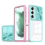 Dqtaoly Coque Transparente pour Samsung Galaxy S23 Plus Case avec Lentille Coulissante Caméra Protection Étui, Antichoc Silicone TPU + PC Dur Housse pour Samsung Galaxy S23 Plus(Rose + Vert)