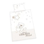 Herding BABY BEST Parure de Lit Réversible pour Enfants, Inscription Kleiner Lieblings Mensch, Housse de Couette 100 x 135 cm, Taie d'Oreiller 40 x 60 cm, Coton/Renforcé