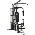 HOMCOM Gym multigym fitnessstation multigym med vikter, lat pull-down & leg curl, metall & PU syntetiskt läder, svart