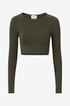 Aim'n - Topp Khaki Ribbed Seamless Crop Long Sleeve - Grön