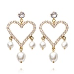 Heart Pearl Earrings Gold Pearl & Crystal