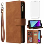 Asuwish Compatible with Samsung Galaxy Xcover 4/4S Wallet Case Tempered Glass Screen Protector and Leather Flip Cover Card Holder Cell Accessories TPU Phone Cases for Gaxaly X SM-G398 Women Men Brown