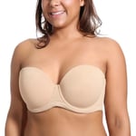 DELIMIRA Femme Soutien Gorge sans Bretelles Grande Taille Bandeau à Armature Bretelle Multiple Beige 95D