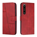 Yhteensopiva Sony Xperia 1 Iii Case Premium Pu -nahkaisen lompakon jalustan suojakuoren kanssa - punainen