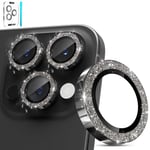 imluckies Glitter Camera Lens Protector for iPhone 16 Pro - iPhone 16 Pro Max, AR+AF Tempered Glass, 9H Ultra-Tough Metal Individual Lens Cover, HD Clear Camera Accessories - Bling Black