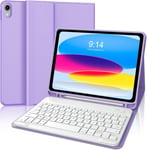 Clavier Pour Ipad 10eme Generation 10.9"", Coque Clavier Pour Ipad 10eme Generation 2022, Azerty Français Clavier Bluetooth Détachable Avec Fente Pour Stylo Pour Ipad 10ème Génération, Violet Clair